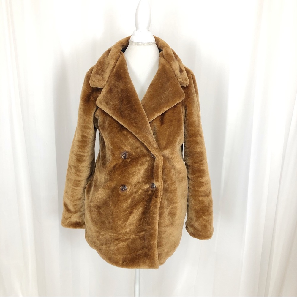 Wild Fable Women’s Faux Fur Button Front Pea Coat - Picture 3 of 8